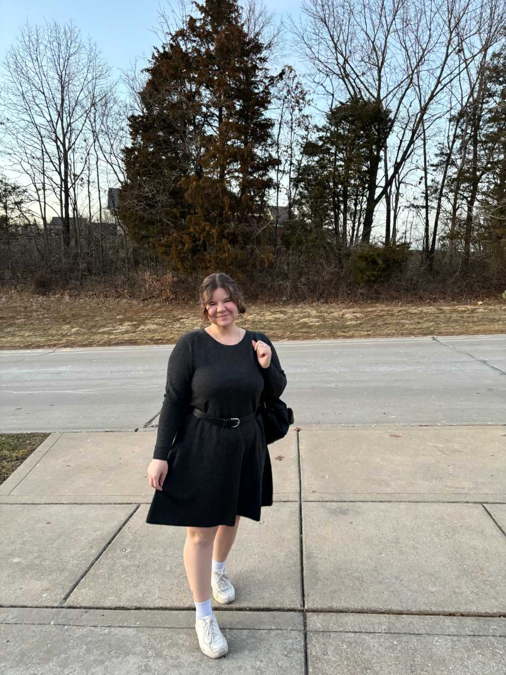 Layering My Sweater Dress With A Belt And A Scarf - Oliver Charles