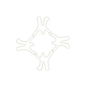 Abstract geometric design with four symmetrical, curving arms forming a central shape.